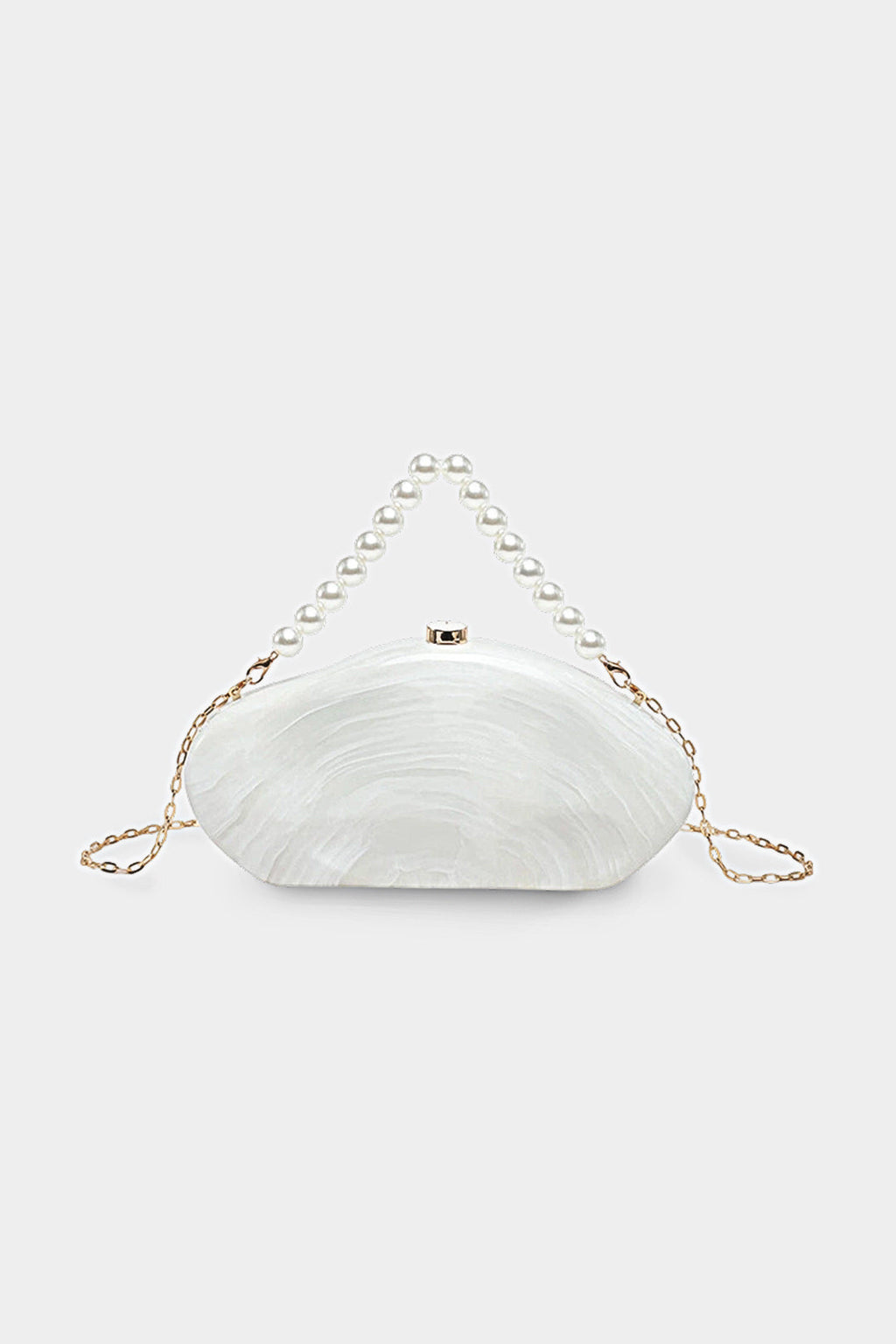 Voralis white pearl chain shell crossbody bag - front view