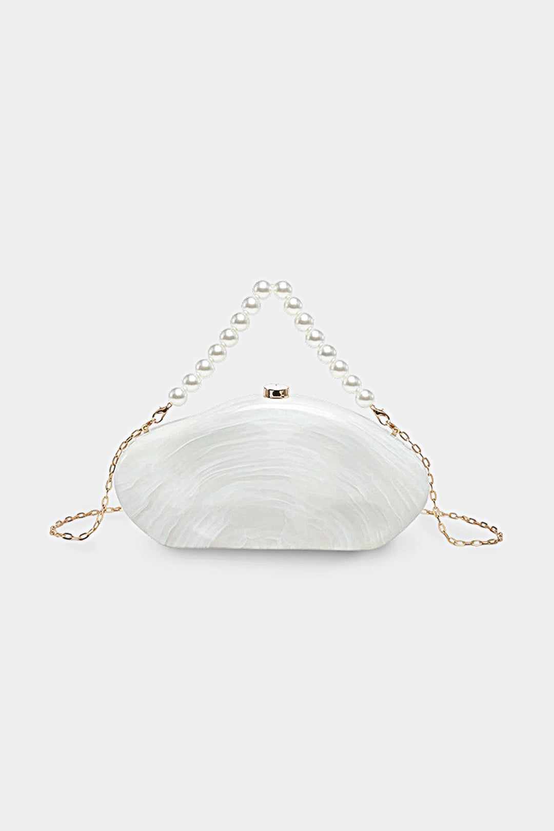 Voralis white pearl chain shell crossbody bag - front view