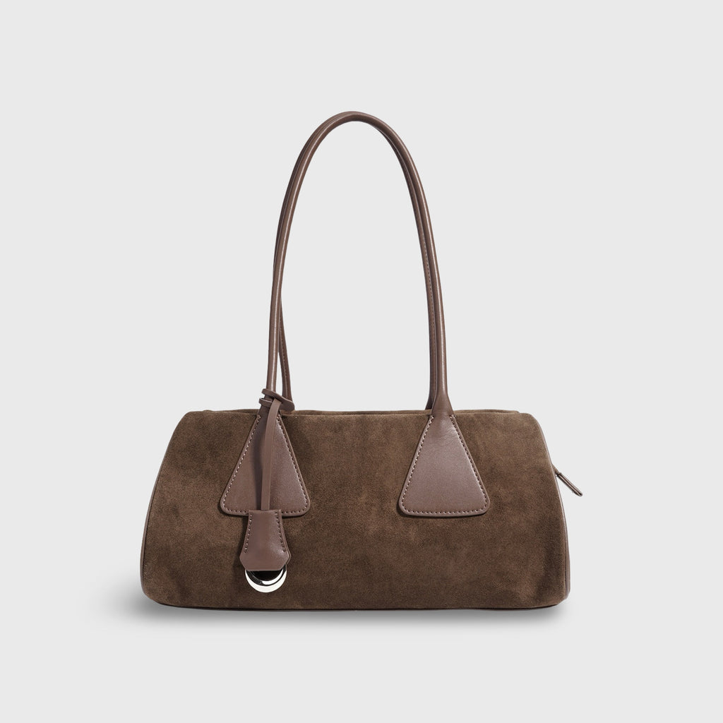 Voralis Lulu brown suede leather shoulder bag - front view