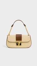Voralis beige metallic chain clutch bag - front view