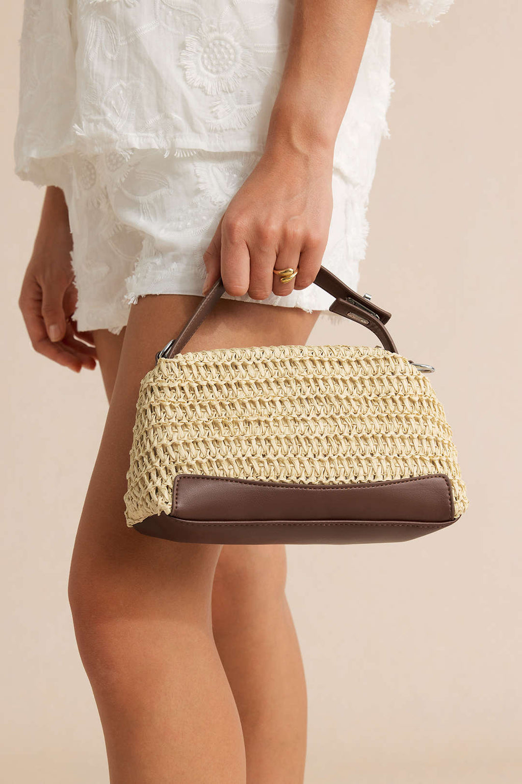 Voralis woven patchwork bag - side profile view