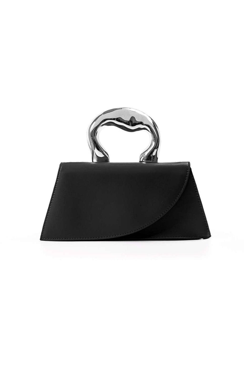 Voralis black trapezoid faux leather tote bag - front view