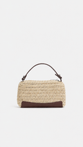 Voralis beige woven patchwork crossbody bag - front view