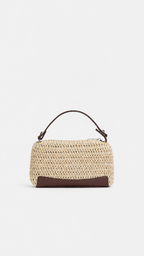 Voralis beige woven patchwork crossbody bag - front view