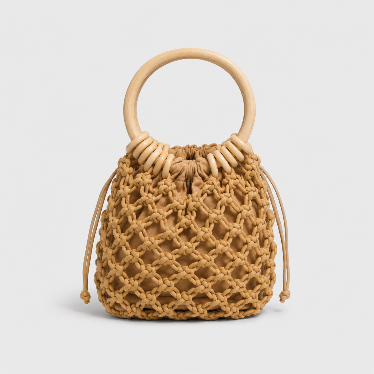 Voralis khaki woven straw tote bag with wooden handle - front view